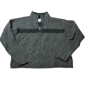 90s Vintage American Eagle Wool Knot Green Striped Quarter Zip Sweater XL Men’s